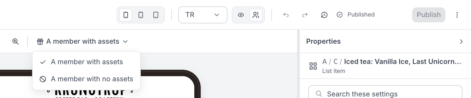 The top of the editor reading Published beside a greyed-out Publish button, with Undo, Redo and History to its left